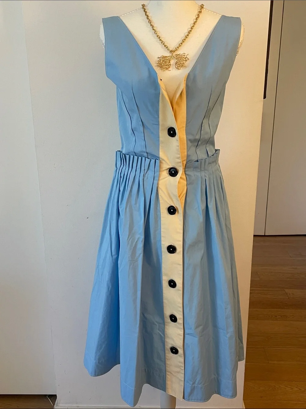 Marni Sky Blue Button Front Midi Dress Sleeveless Cotton Poplin EU M - Picture 3 of 10